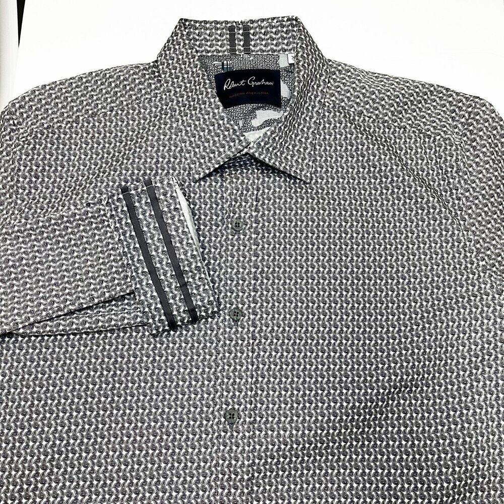 Robert Graham Tailored Fit White W/Gray Paisley Print Long Sleeve Shirt Size XL